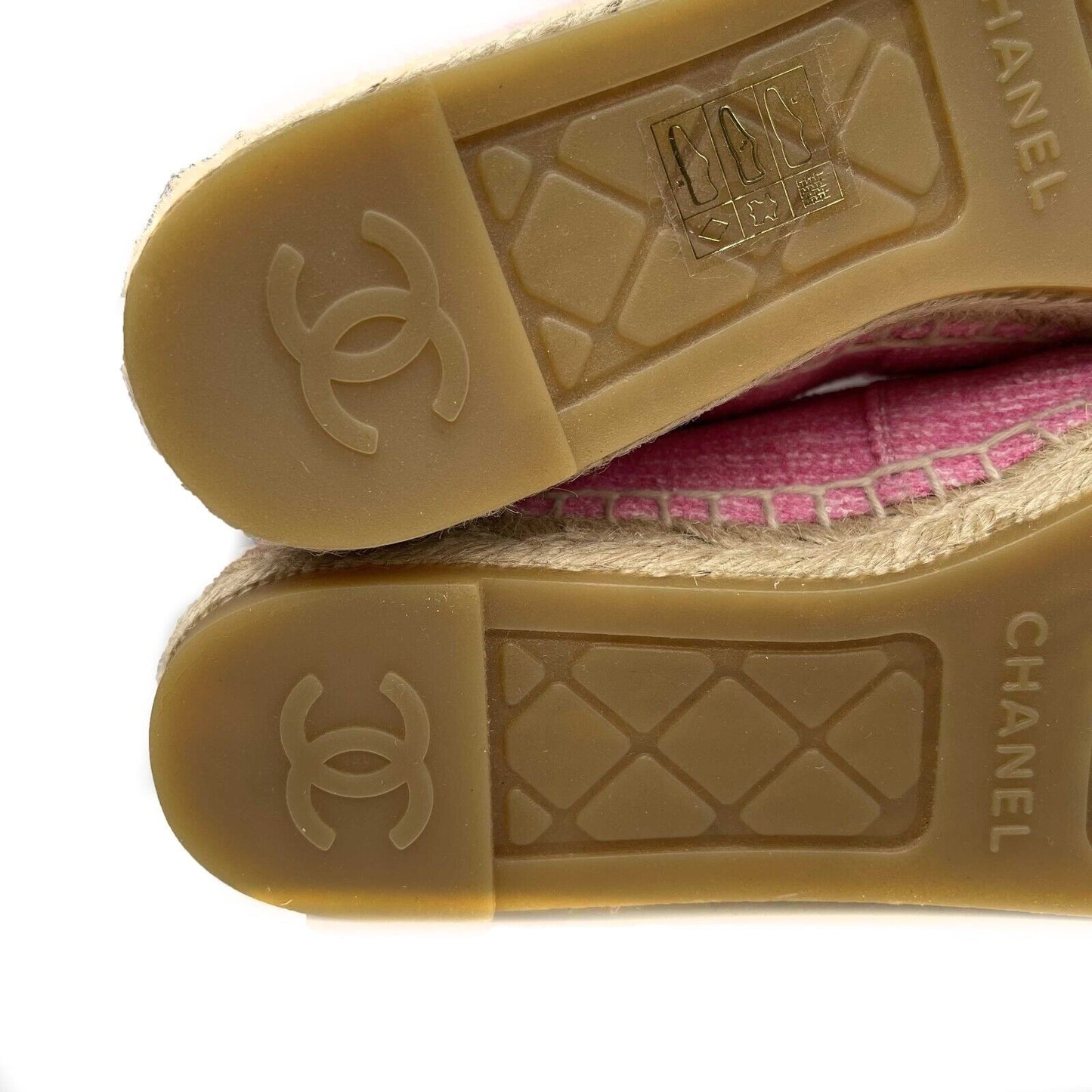 Chanel 23C NIB Tweed Grosgrain CC Pink Gold and Black Espadrilles 37 Pink US 7