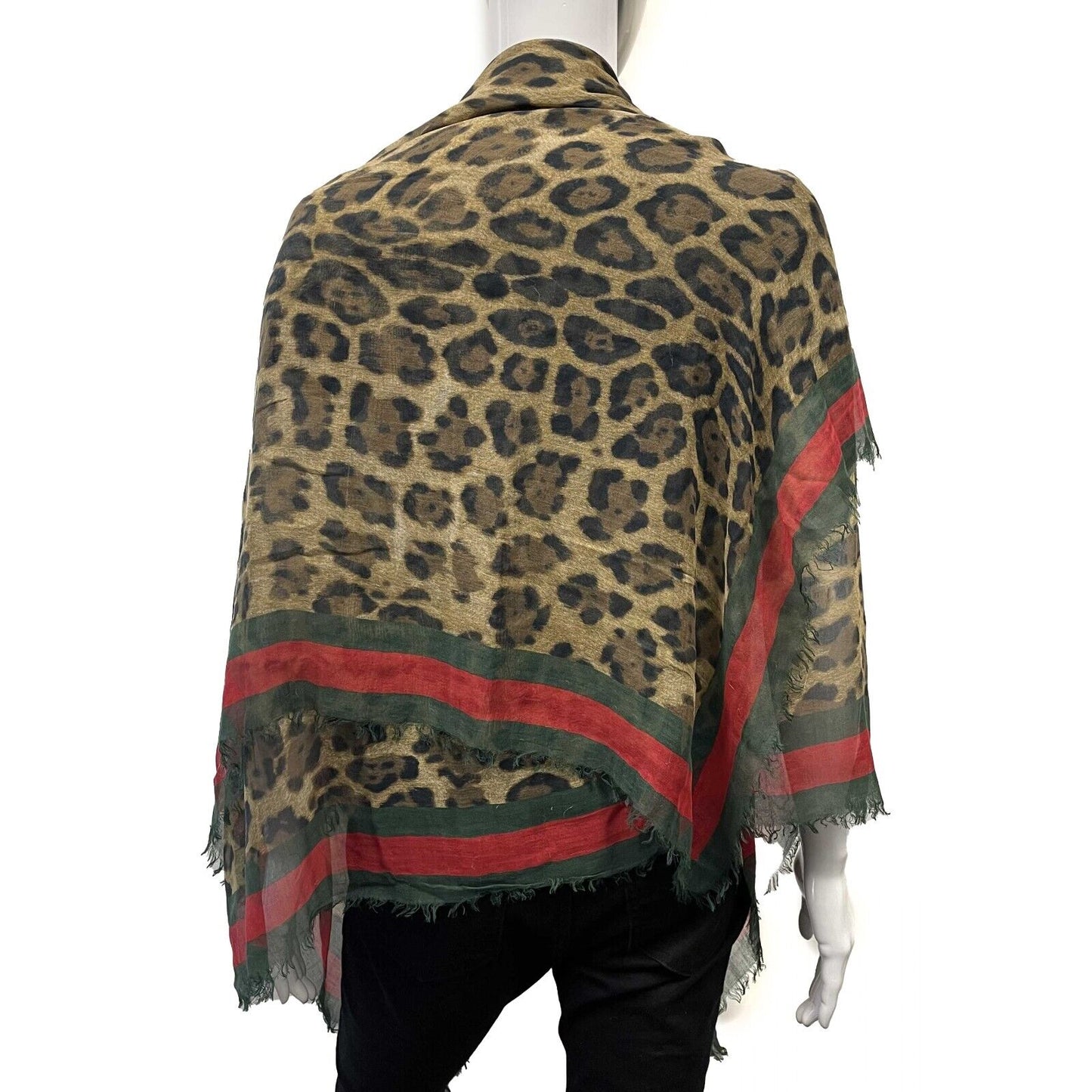 Gucci - Leopard Print Scarf - Frayed Edged - Brown, Black, Red, Green - OS