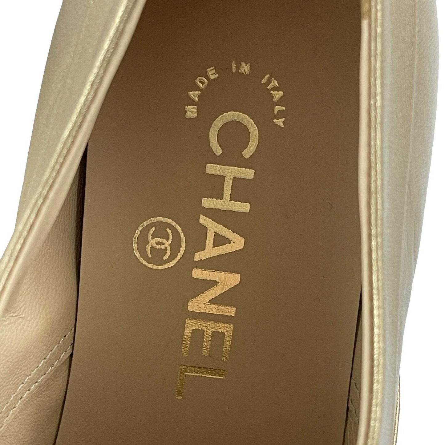 CHANEL - NEW 2015 Metallic Gold Leather CC / Pearl Oxford Shoes - 39 US 9