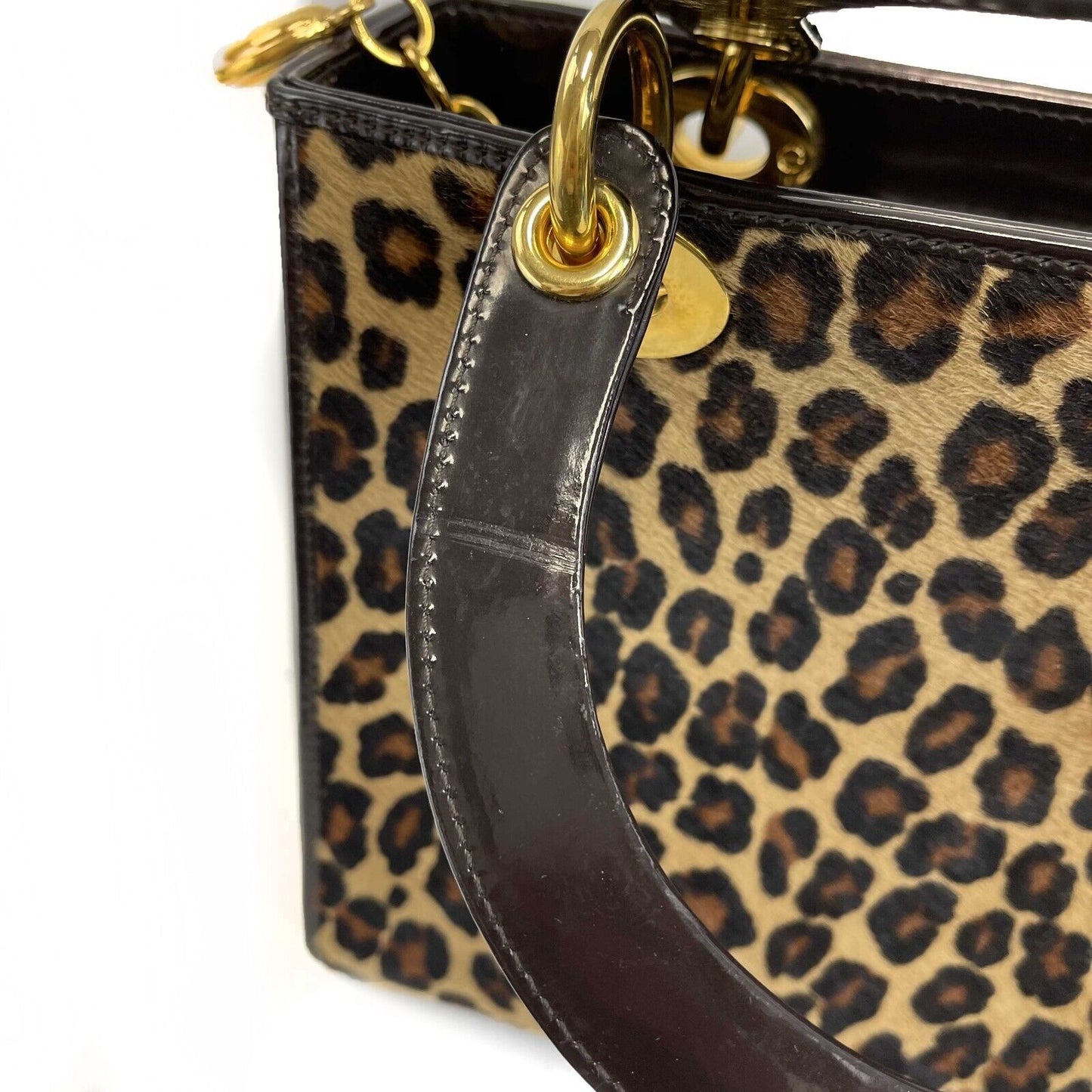 Christian Dior - Leopard Lady Dior / Black Patent Leather - Medium Top Handle