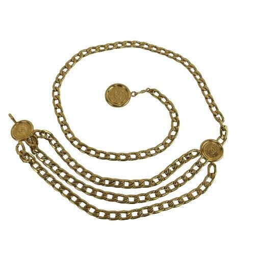 CHANEL - Vintage Chanel Gold Plated Cambon 31 Rue Coin 3 Row Chain Belt