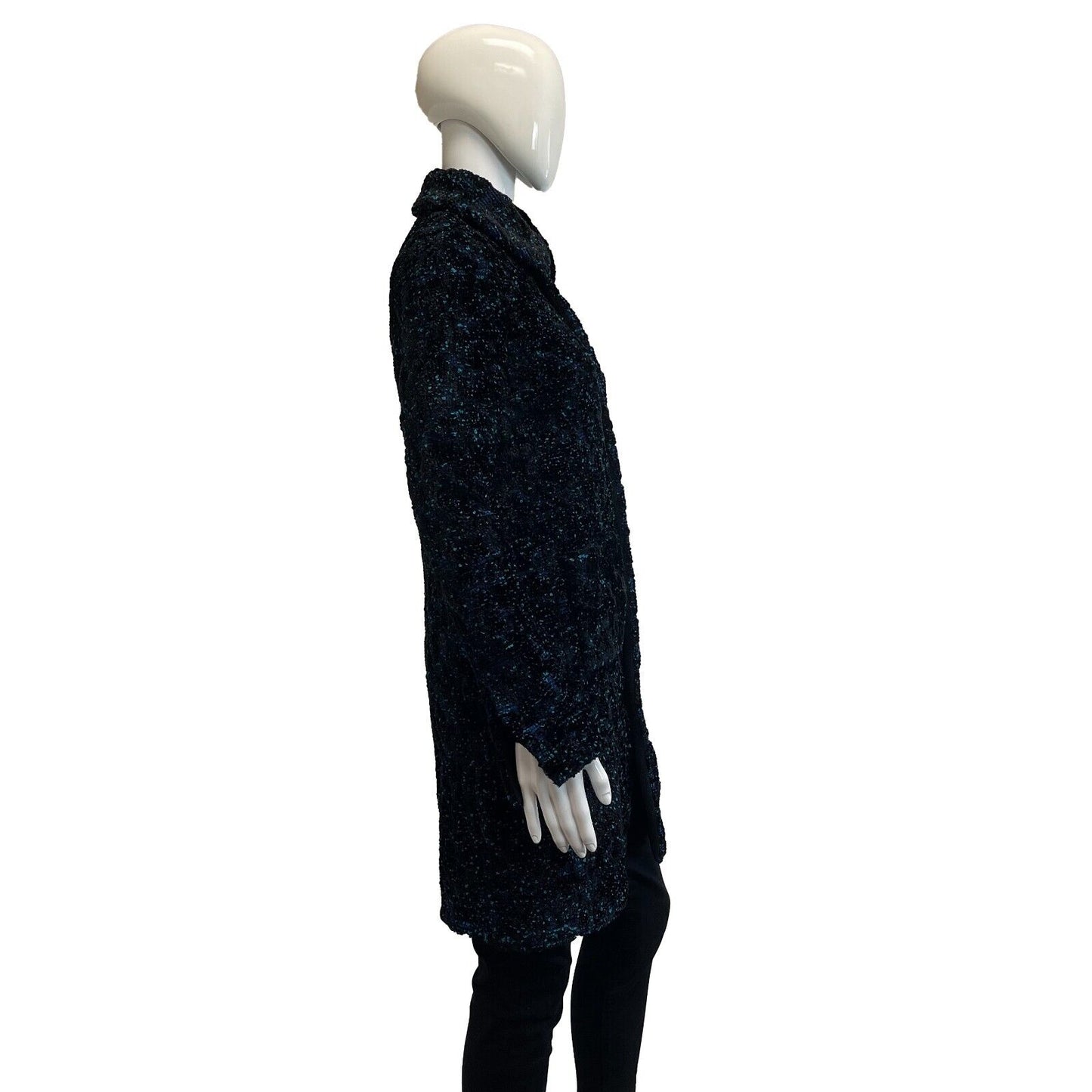 Bottega Veneta 2022 black turquoise Chenile Boucle coat Midnight Blue IT 36 US 0