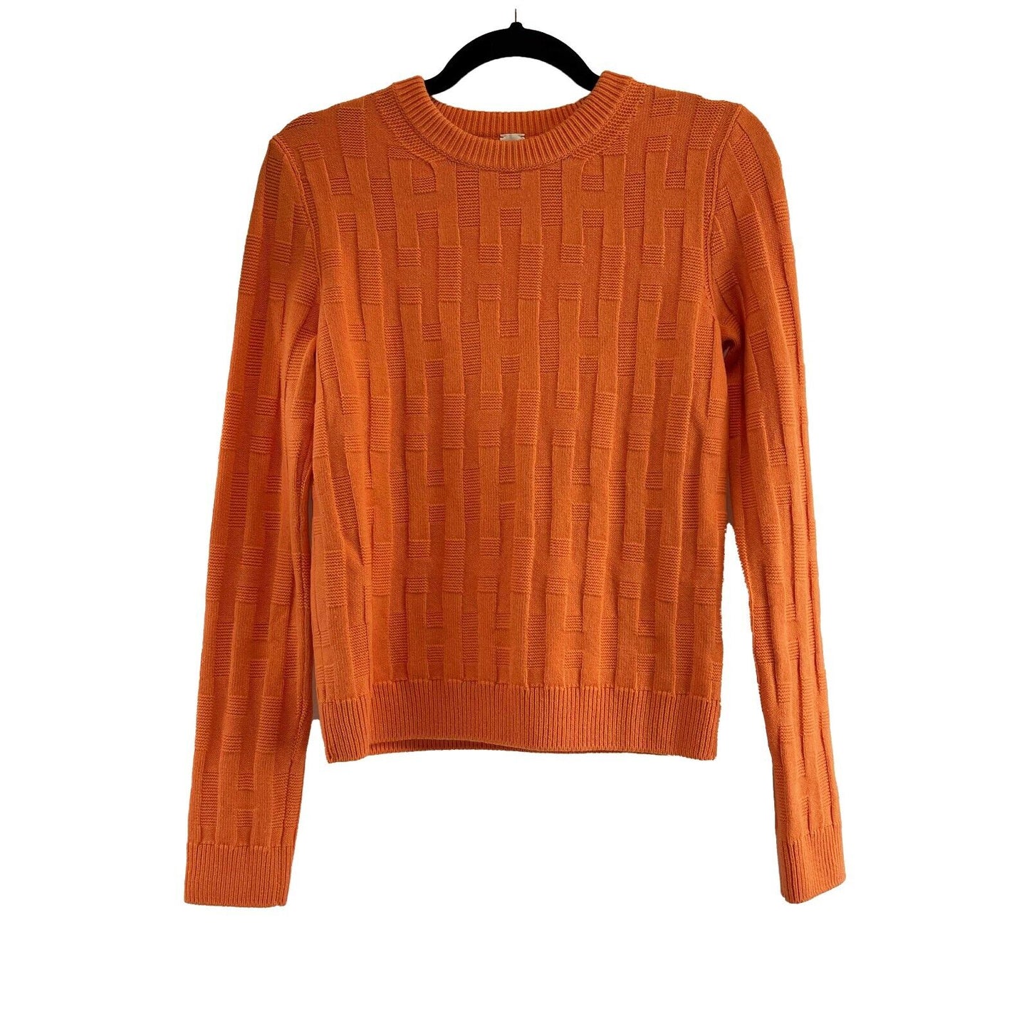 Hermes Crew Neck Wool H logo Knit Sweater Orange 34 US 2