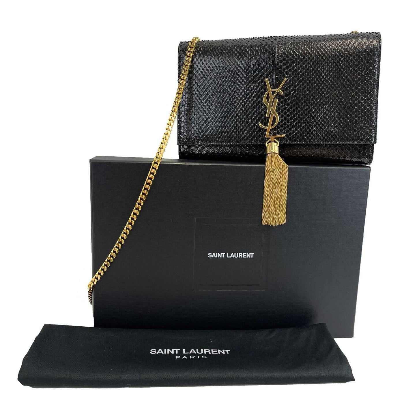 Saint Laurent - YSL - Snakeskin Kate Tassel Medium Black Crossbody