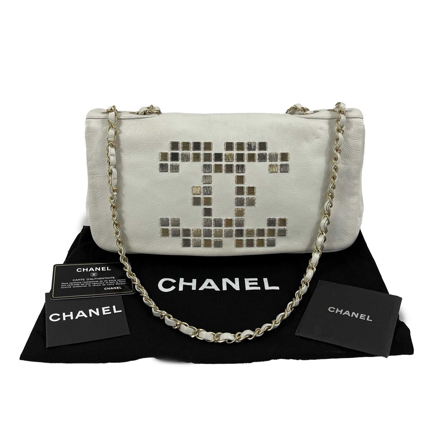 CHANEL - 09C Mosaic Metal East West Calfskin CC Maxi Flap Shoulder Bag