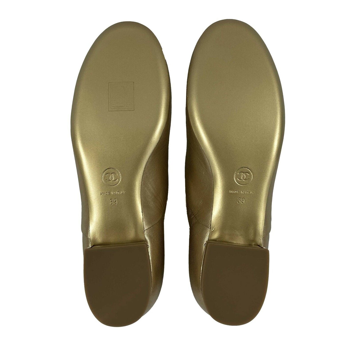 CHANEL - NEW 2015 Metallic Gold Leather CC / Pearl Oxford Shoes - 39 US 9