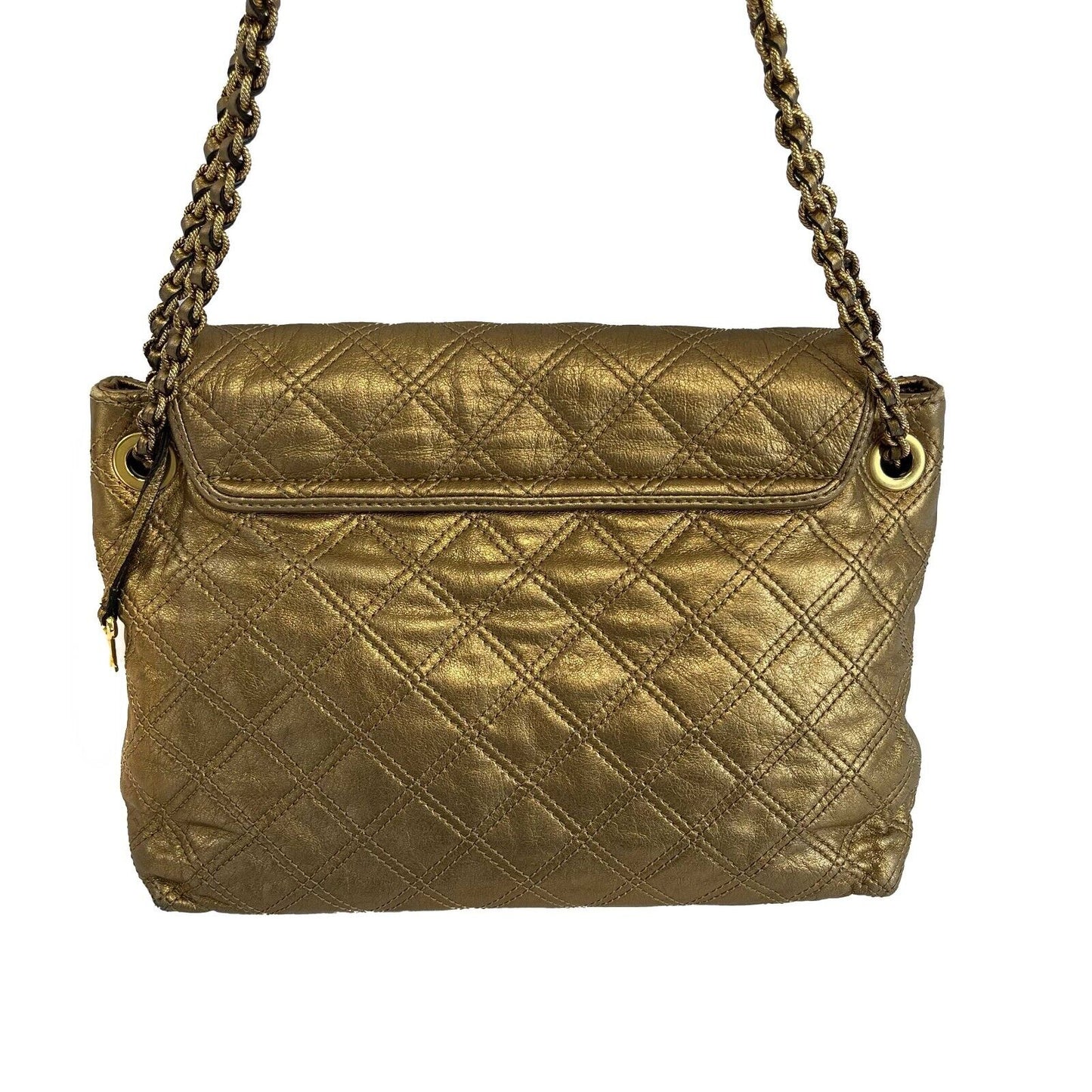 Marc Jacobs Excellent Metallic Gold Quilted Leather Flap Shoulder Bag Handbag