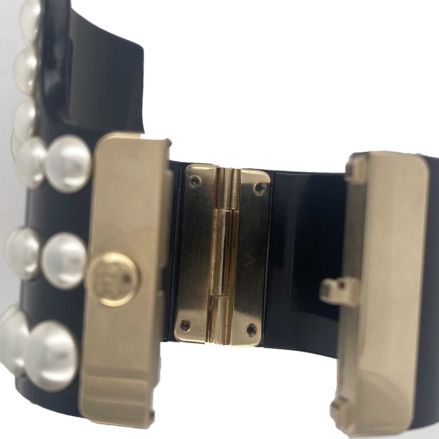 CHANEL - Statement Resin CC Pearl Studded Cuff - Black - Bracelet