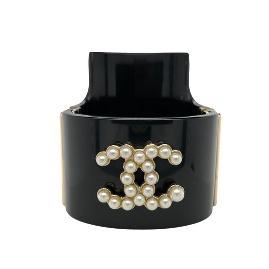 CHANEL - Statement Resin CC Pearl Studded Cuff - Black - Bracelet