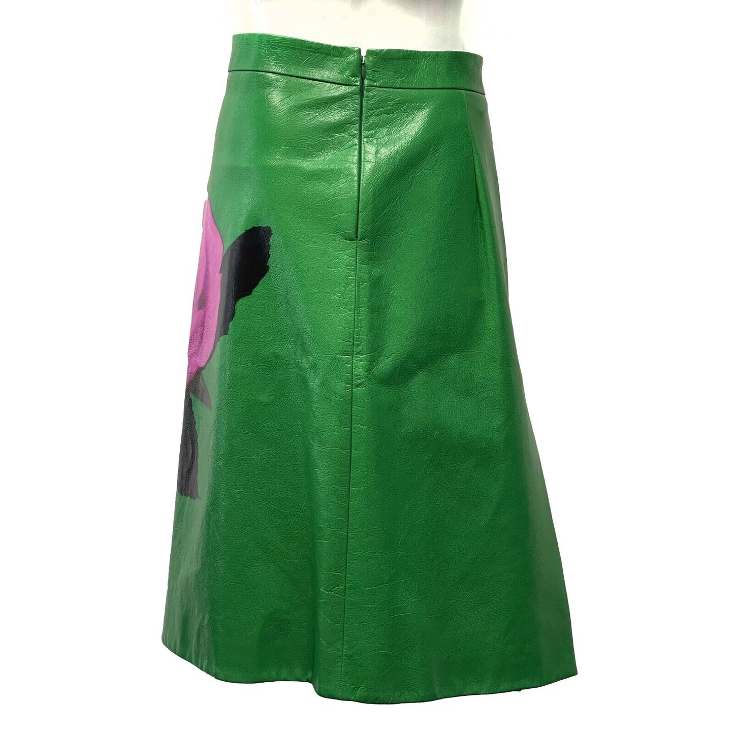 Prada - Excellent - Green Leather Rose Skirt 40 US 6