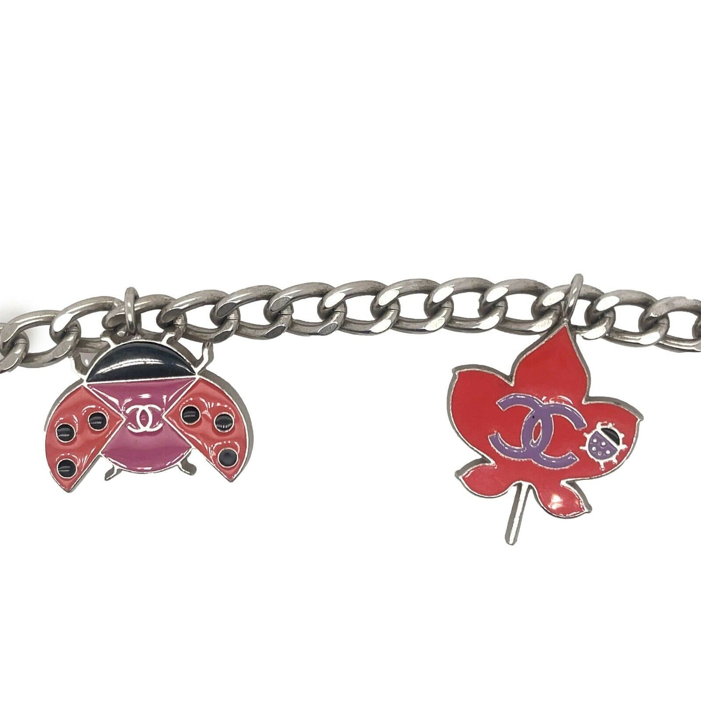 CHANEL- Ladybug CC Necklace / Belt - Garden Flower Charms 04P Silver