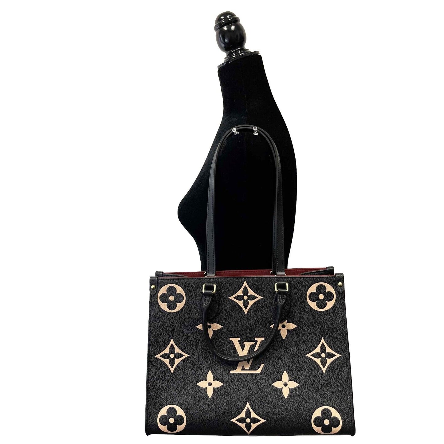 Louis Vuitton - NEW - On the go MM - Black/Beige Embossed Leather Tote w/ Strap