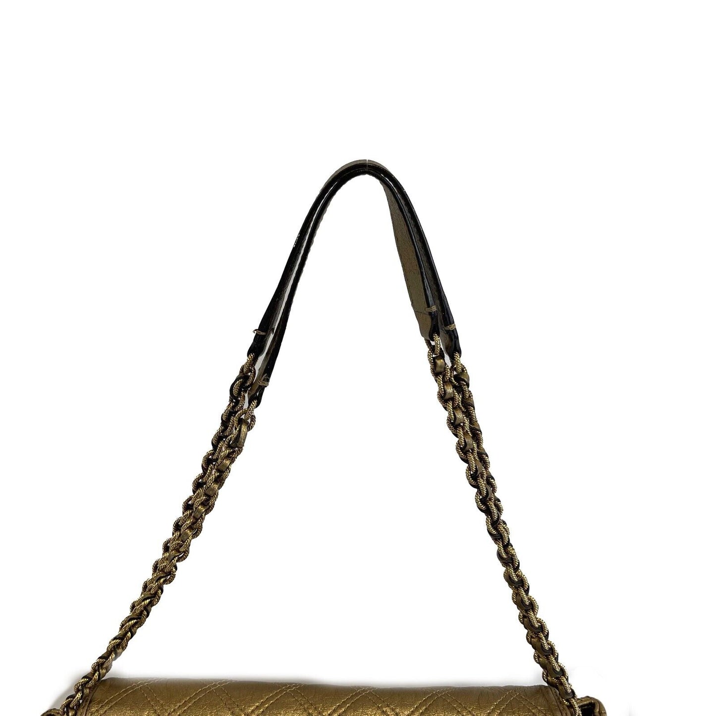 Marc Jacobs Excellent Metallic Gold Quilted Leather Flap Shoulder Bag Handbag