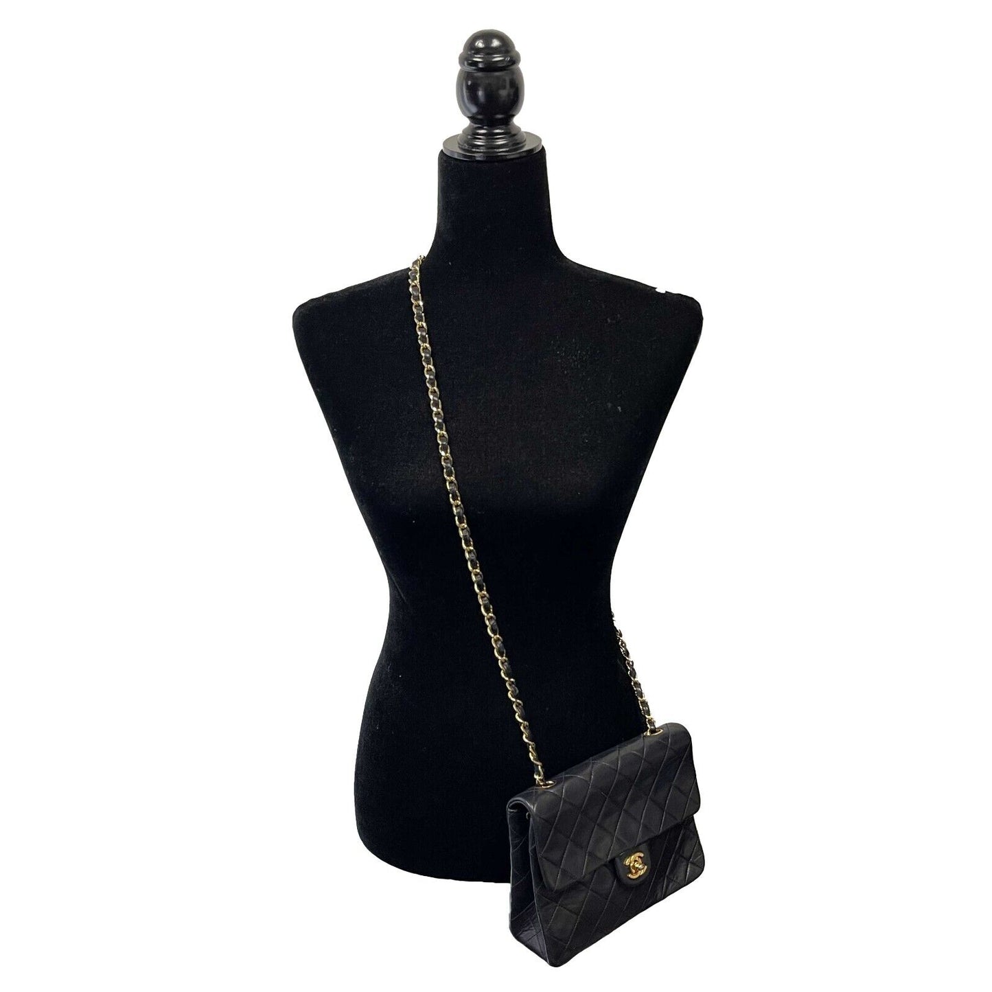 CHANEL - Vintage CC Mini Matrasse Chain Black Lambskin Leather Crossbody