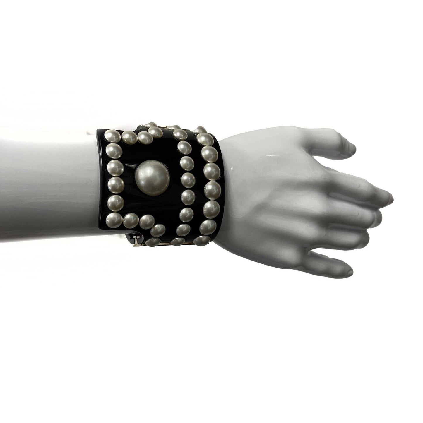 CHANEL - Statement Resin CC Pearl Studded Cuff - Black - Bracelet