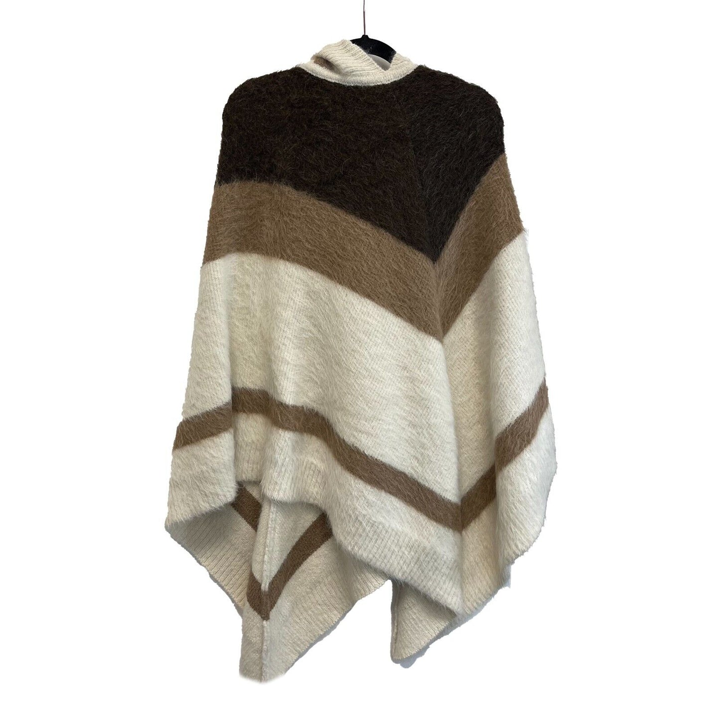 Celine RARE RUNWAY Alpaca Striped Baja Poncho Brown Cream XS