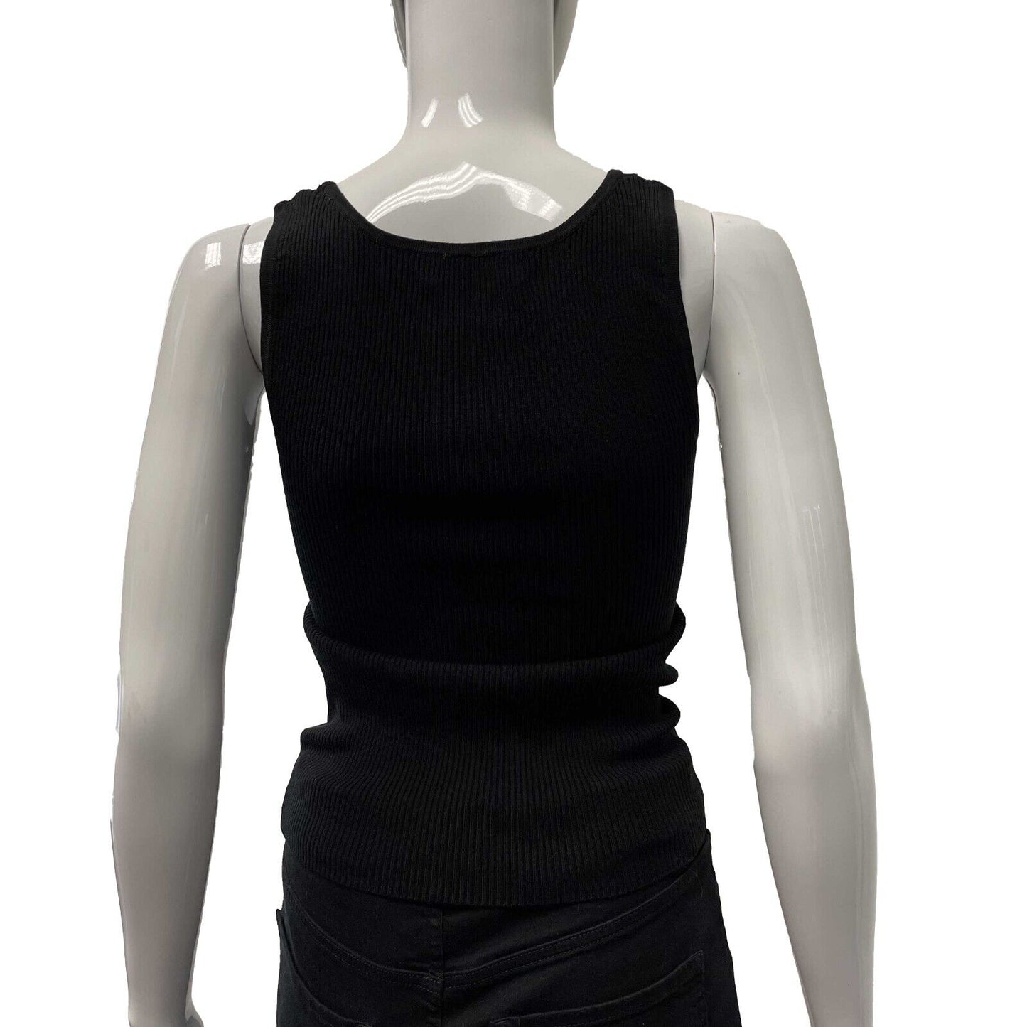 Miu Miu Viscose Tank Top In Nero Black Ribbed Tank Black, White 38 US 2