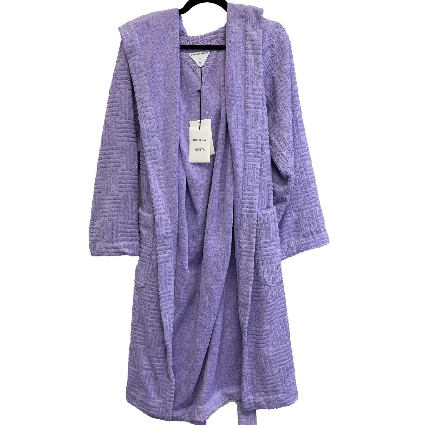 Bottega Veneta NEW Lavender Purple Hooded Intreccio Pattern Bathrobe Unisex M