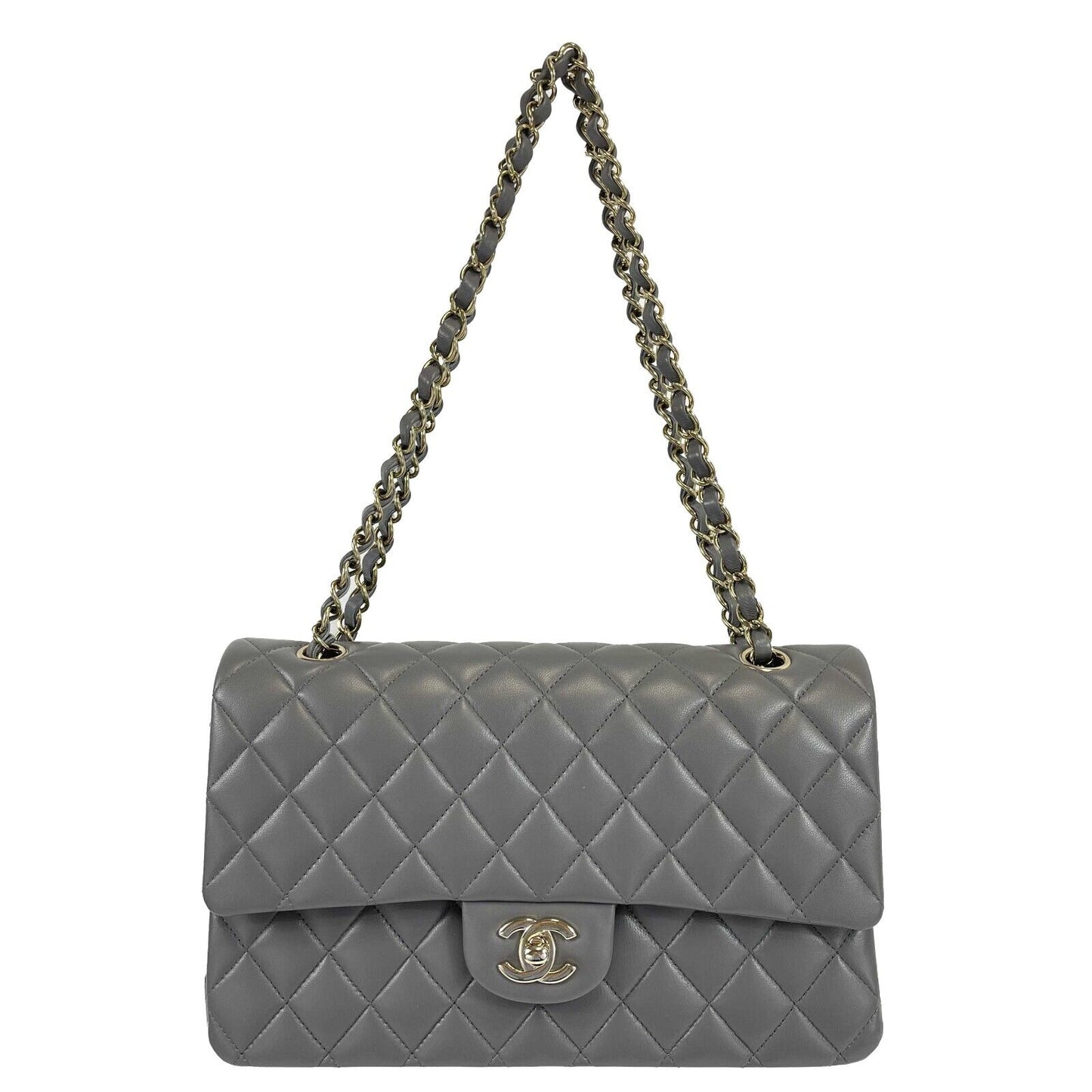 CHANEL - NEW 22A Classic Medium Double Flap Dark Grey CC Shoulder Bag