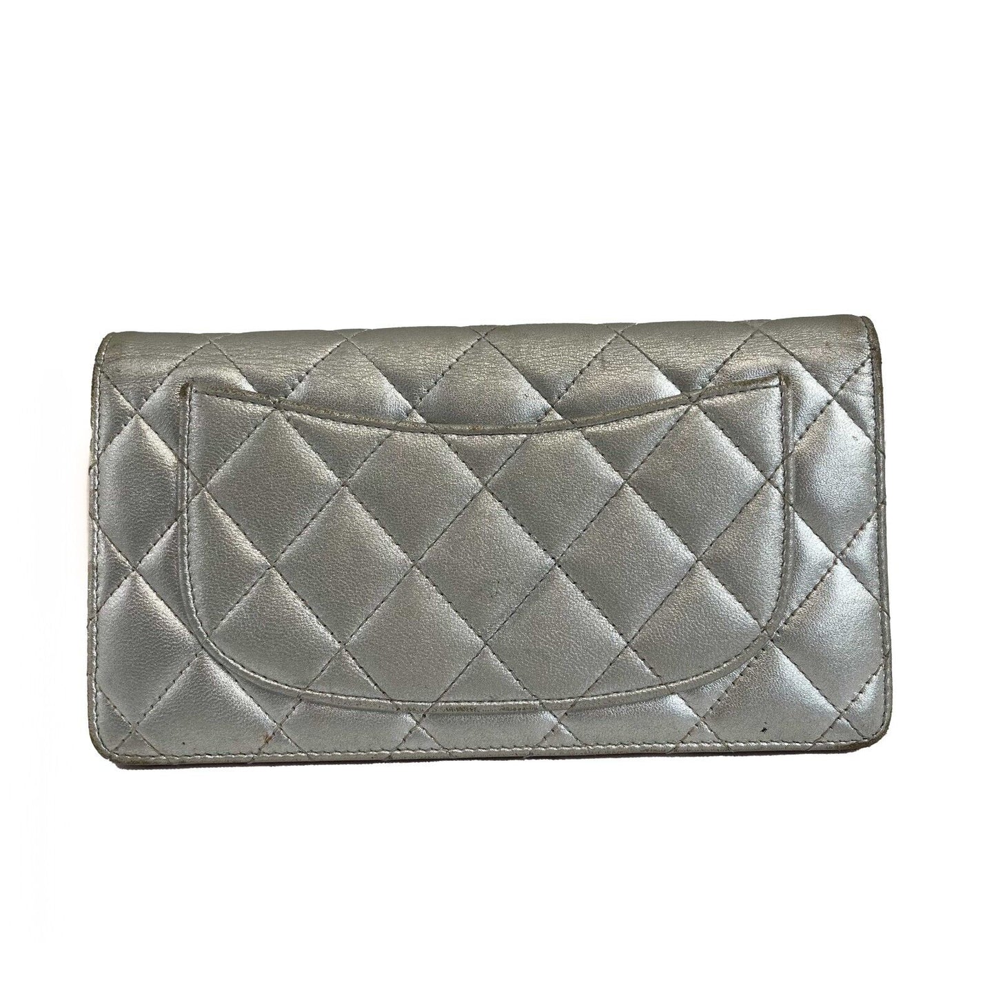 Chanel CC Quilted Silver Clutch Wallet