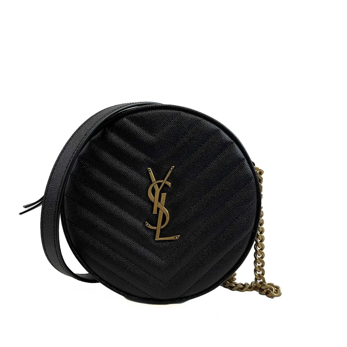 Saint Laurent Vinyle YSL Round Quilted Grain de Poudre