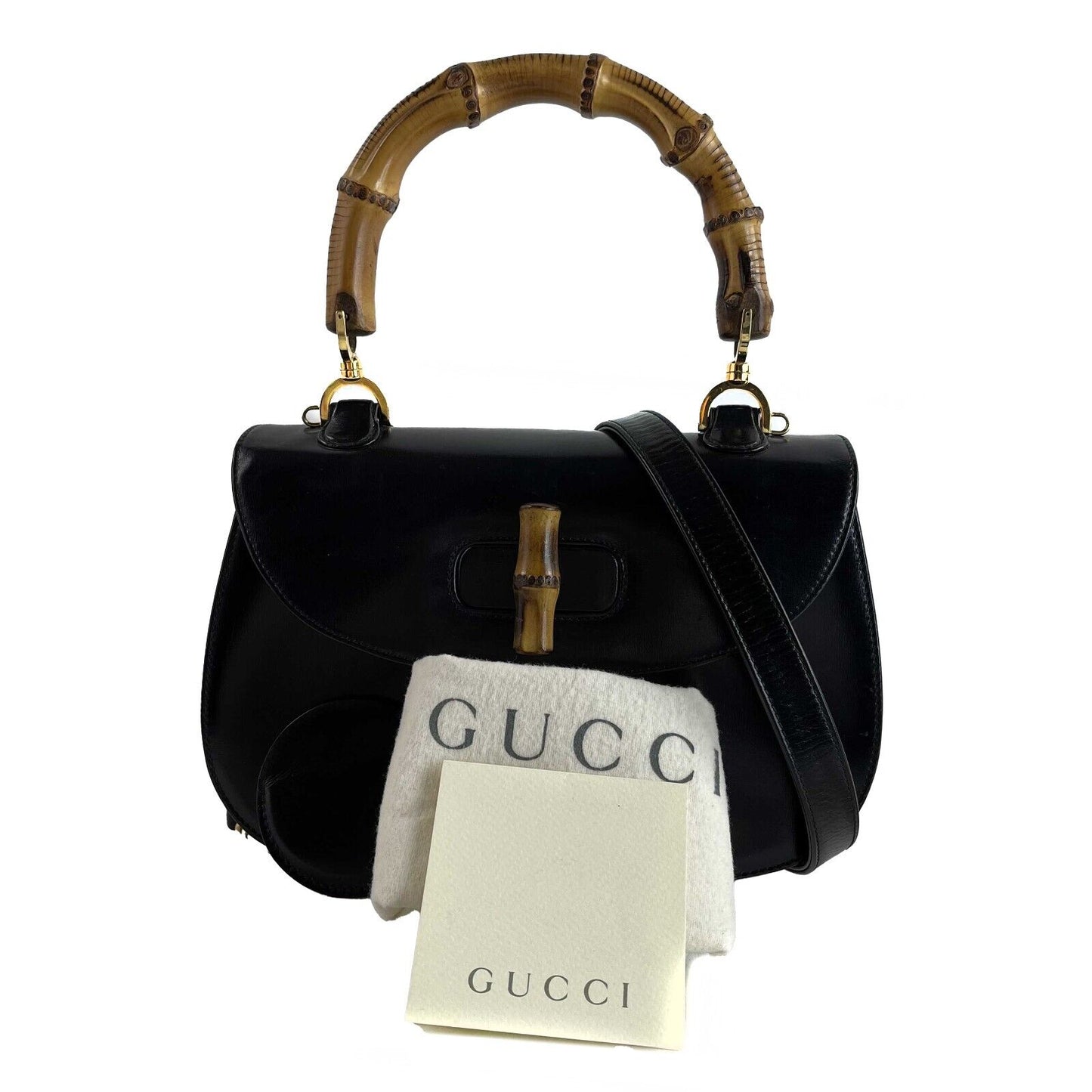 Gucci Vintage Bamboo Night Handle Black shoulder crossbody bag