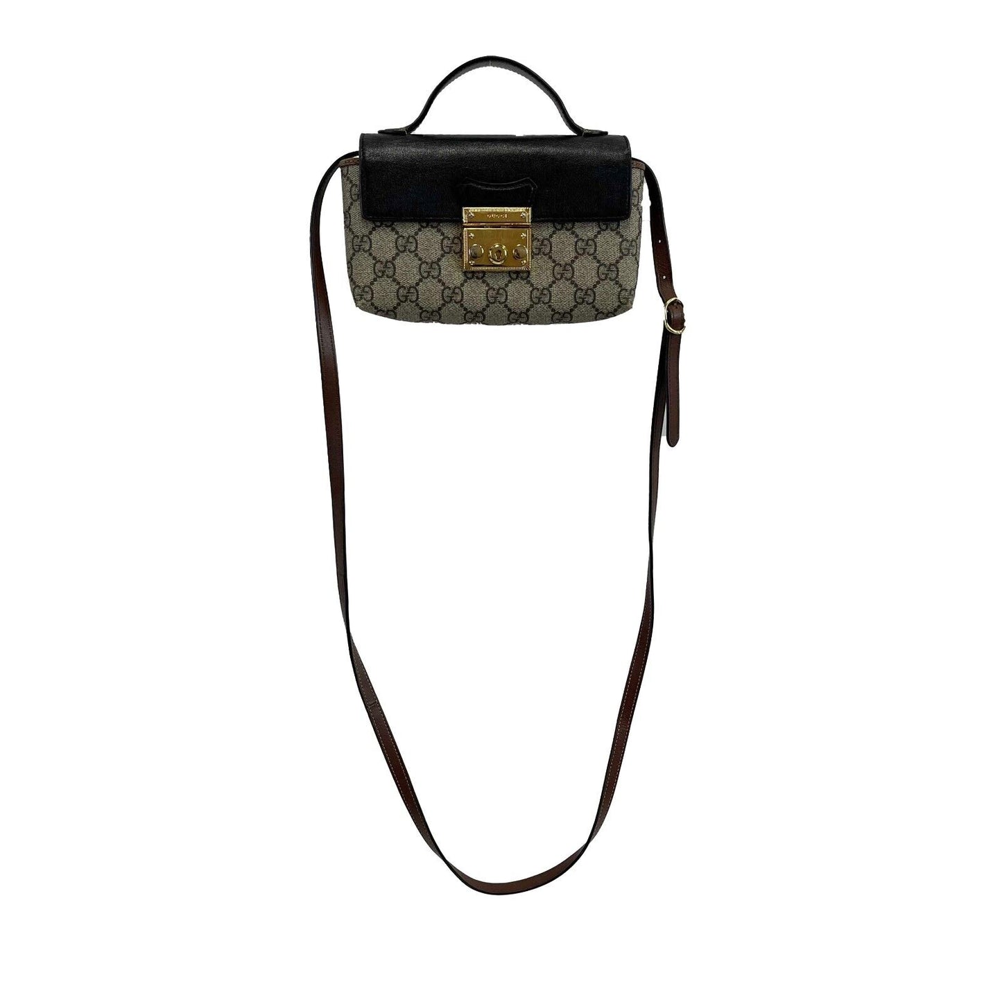 Gucci Mini Padlock Top Handle Bag GG Coated Canvas and Leather Brown Handbag