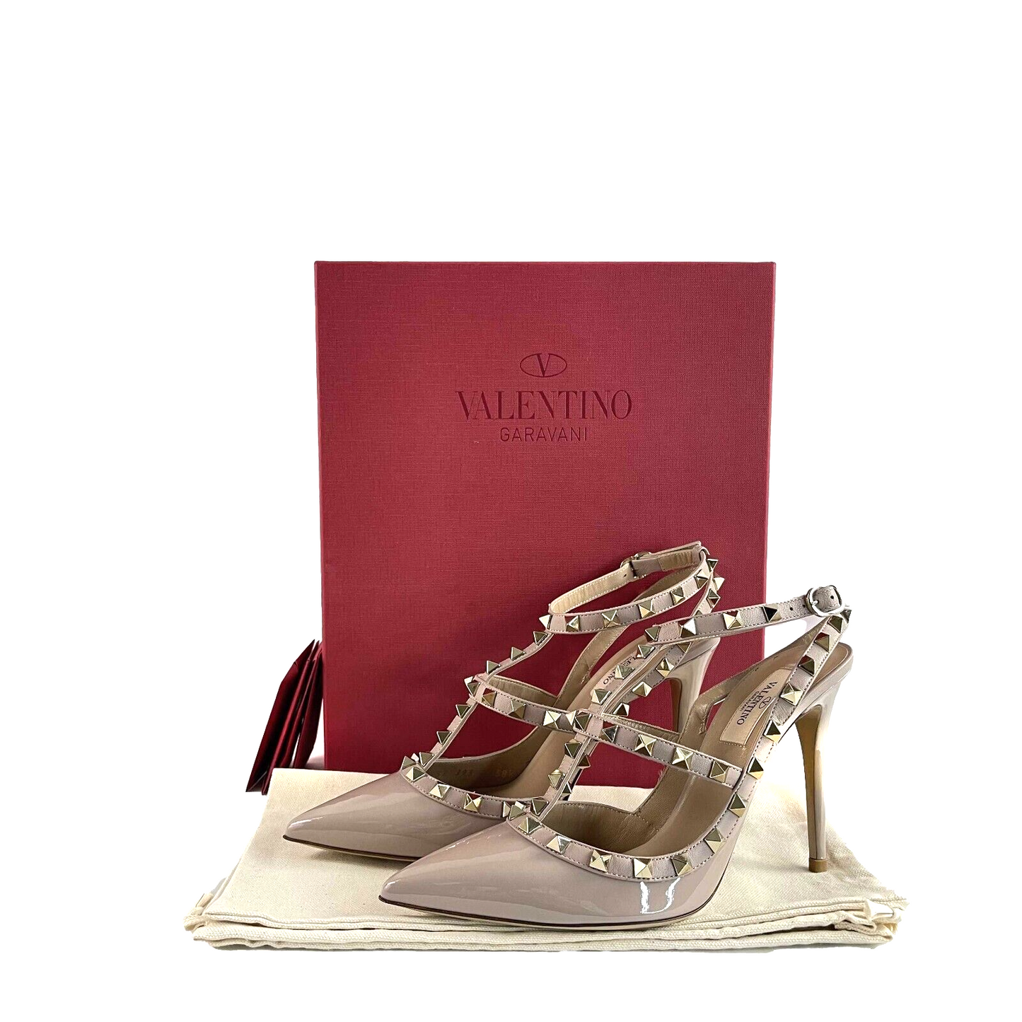 Valentino Rockstud Patent Nappa Ankle Strap 100mm Blush Poudre