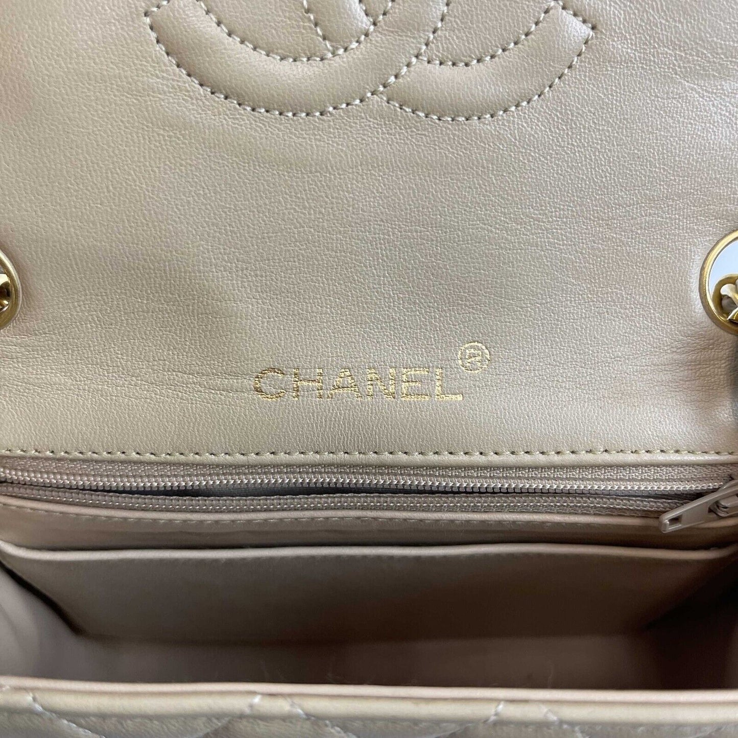 Chanel Vintage Classic Single Flap Mini Lambskin Beige Handbag Crossbody BOX