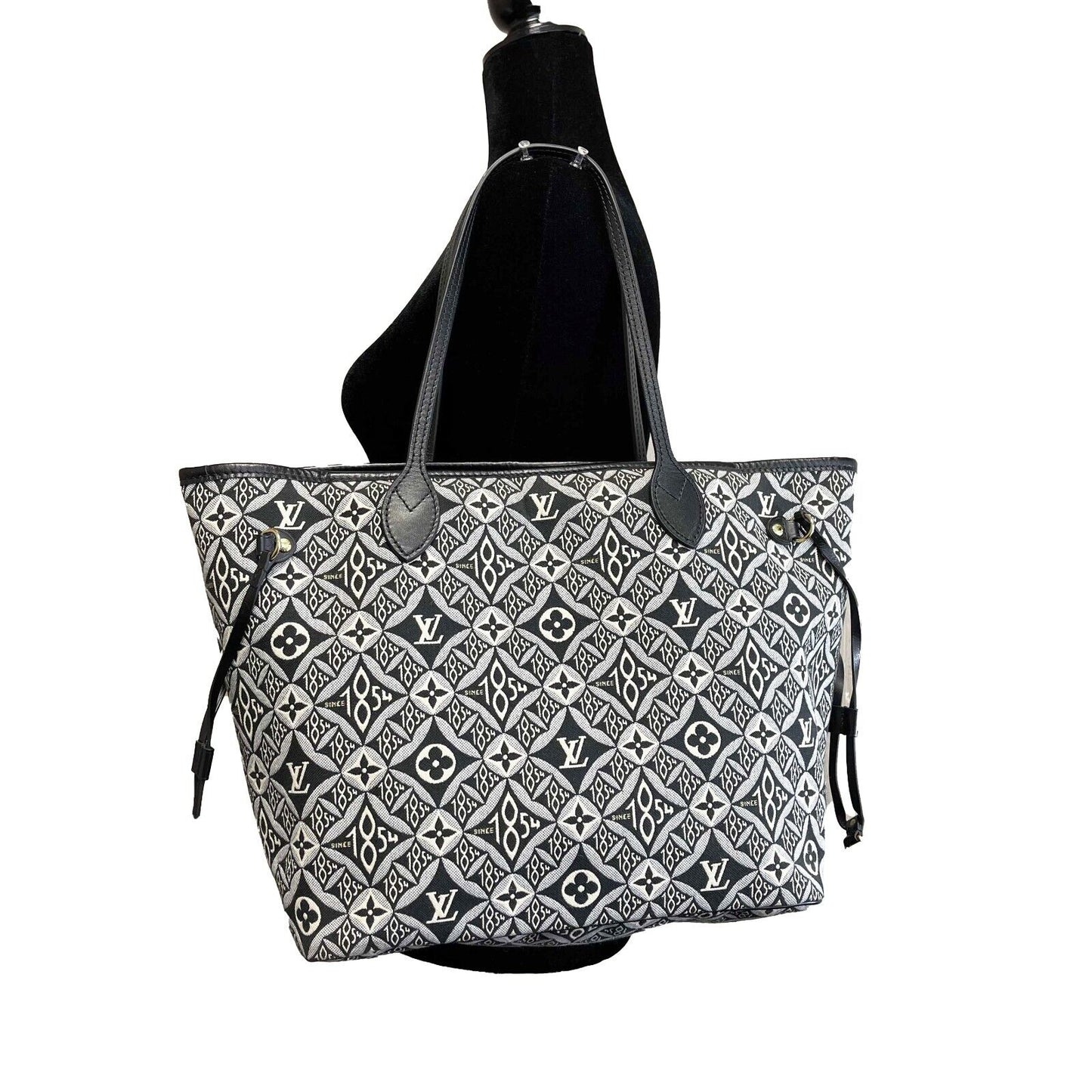 Louis Vuitton - Since 1854 Neverfull MM - Black / White Jacquard Tote w/ Pouch