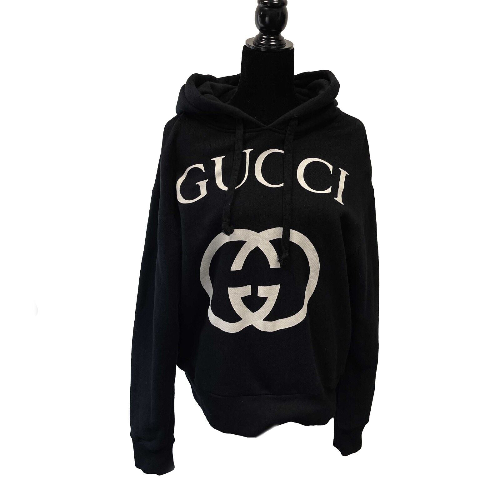 GUCCI Hooded Interlocking GG Black White Hoodie Size S BougieHabit