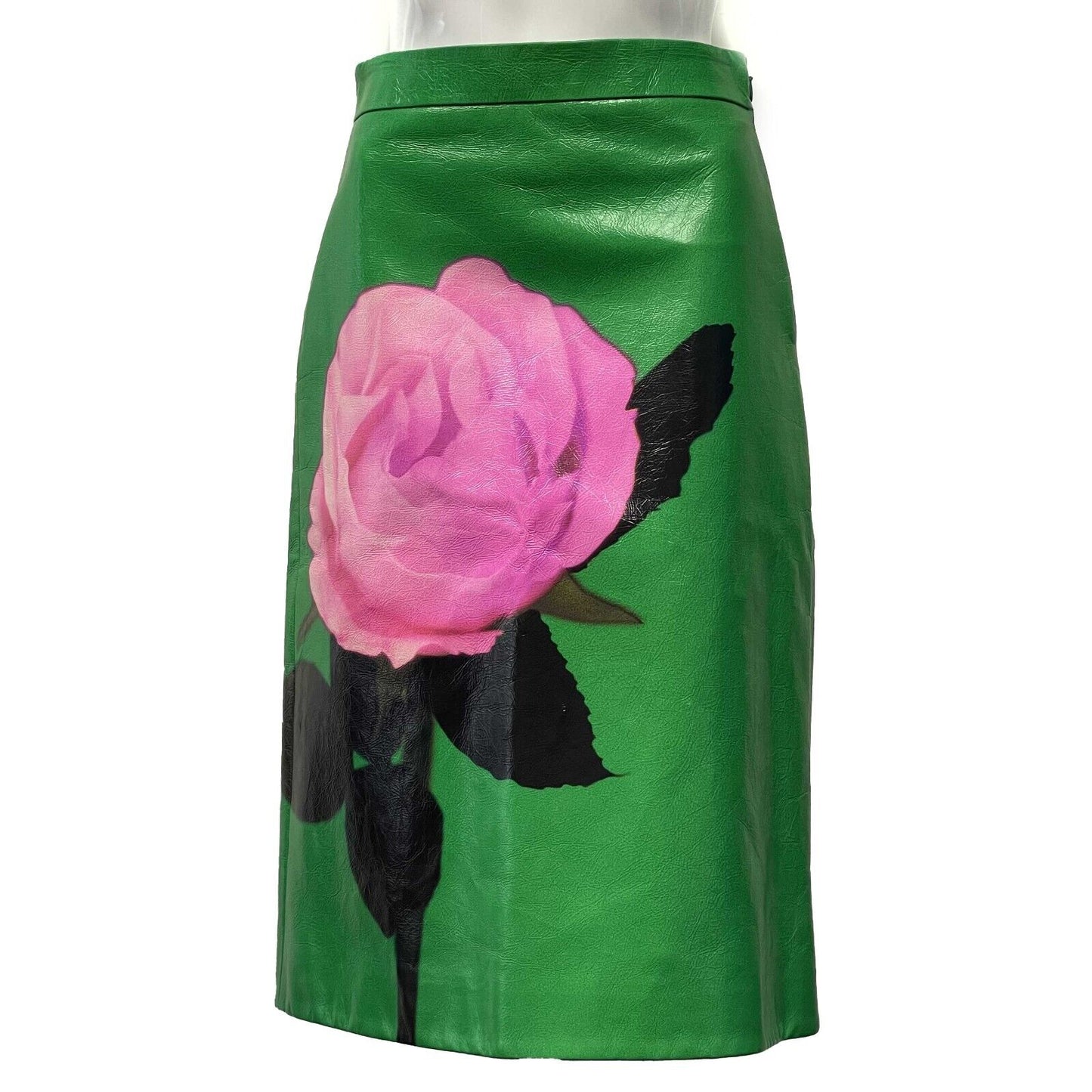 Prada - Excellent - Green Leather Rose Skirt 40 US 6