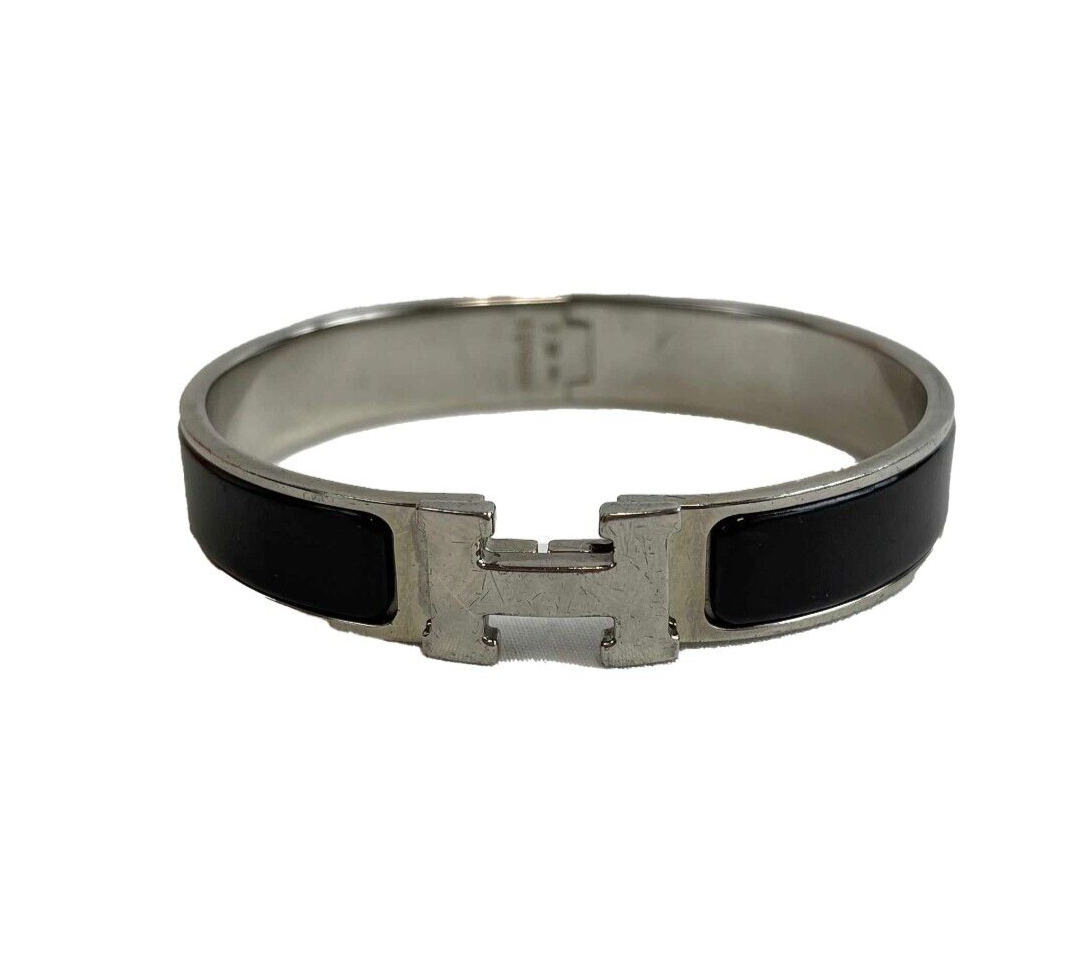 HERMES - Clic H Bracelet - Black Enamel / Silver H Twist Lock