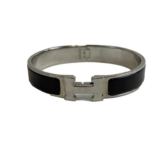 HERMES - Clic H Bracelet - Black Enamel / Silver H Twist Lock