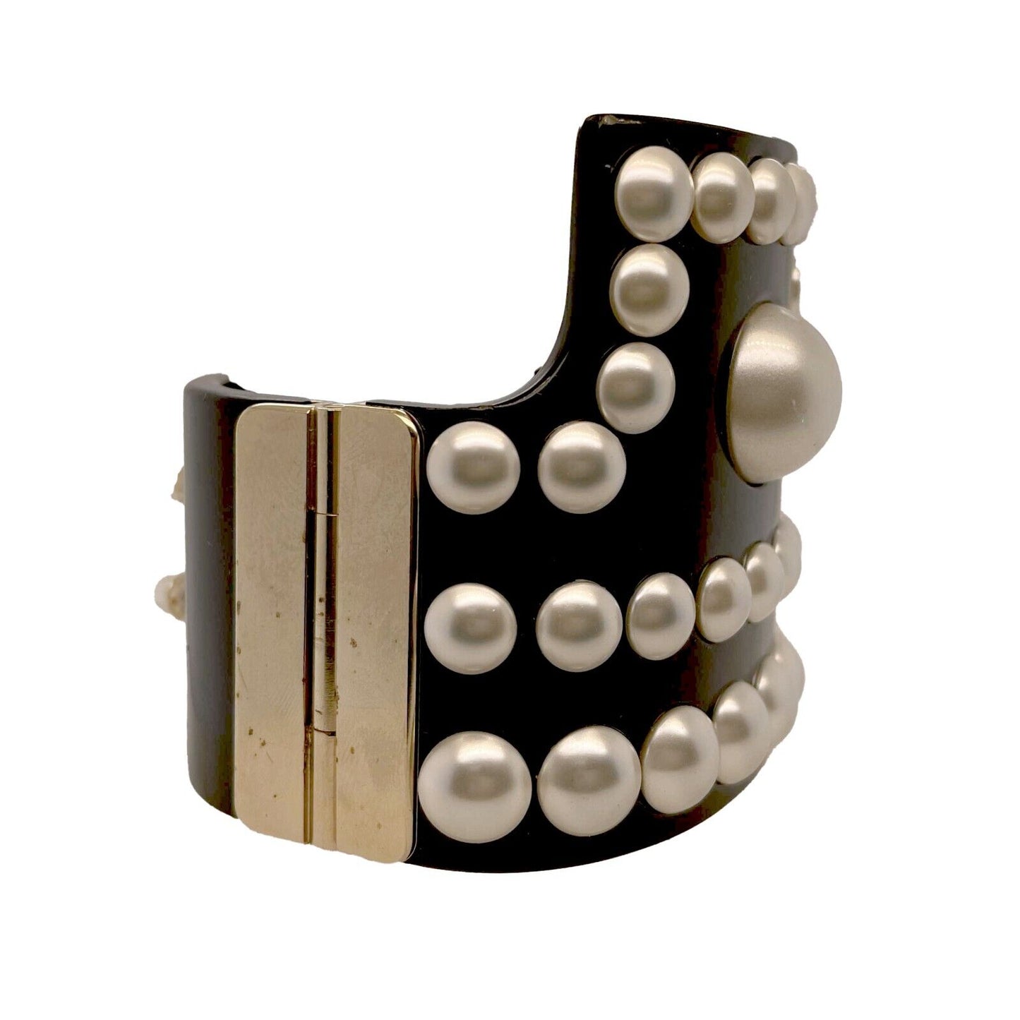 CHANEL - Statement Resin CC Pearl Studded Cuff - Black - Bracelet