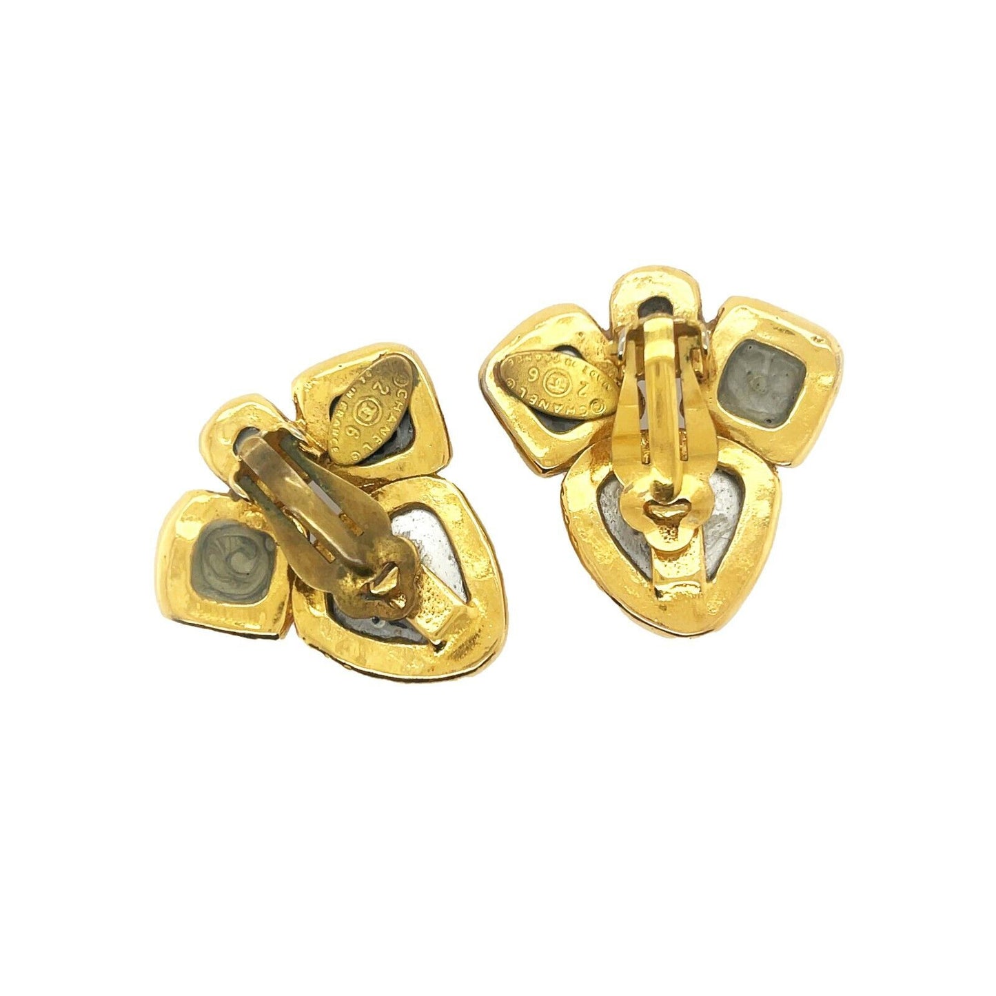 CHANEL - Vintage Collection 26 Gold-Tone - Stone Embellished Clip On Earrings