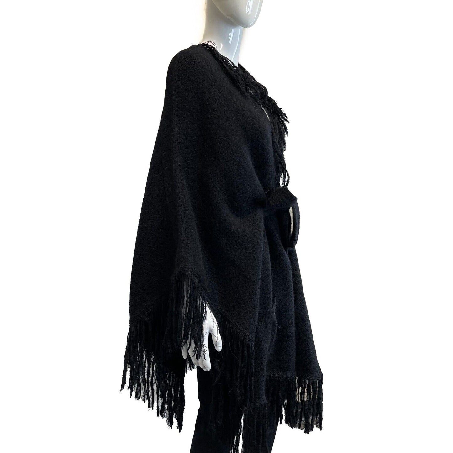 Balmain Pristine Tie Up Poncho Belt and Fringe Black 34 US 2 PRISTINE