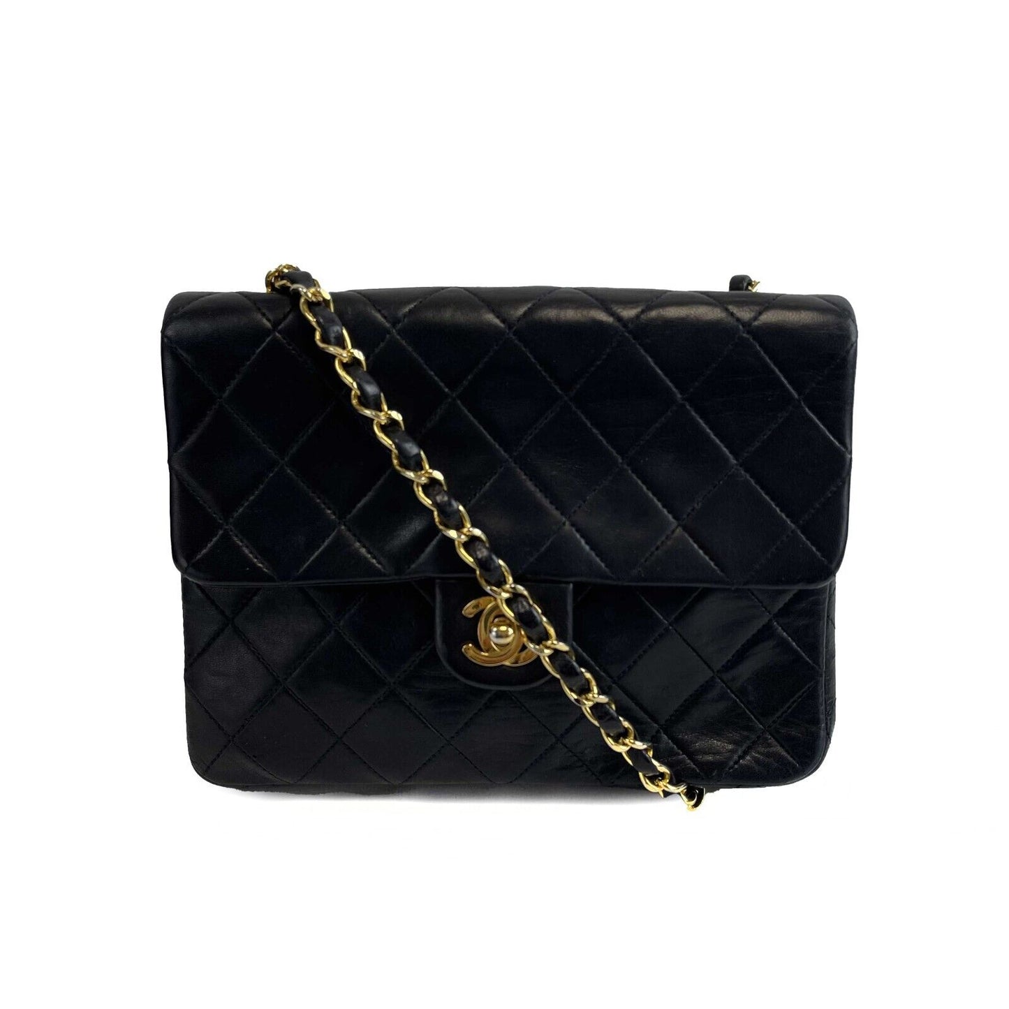 CHANEL - Vintage CC Mini Matrasse Chain Black Lambskin Leather Crossbody