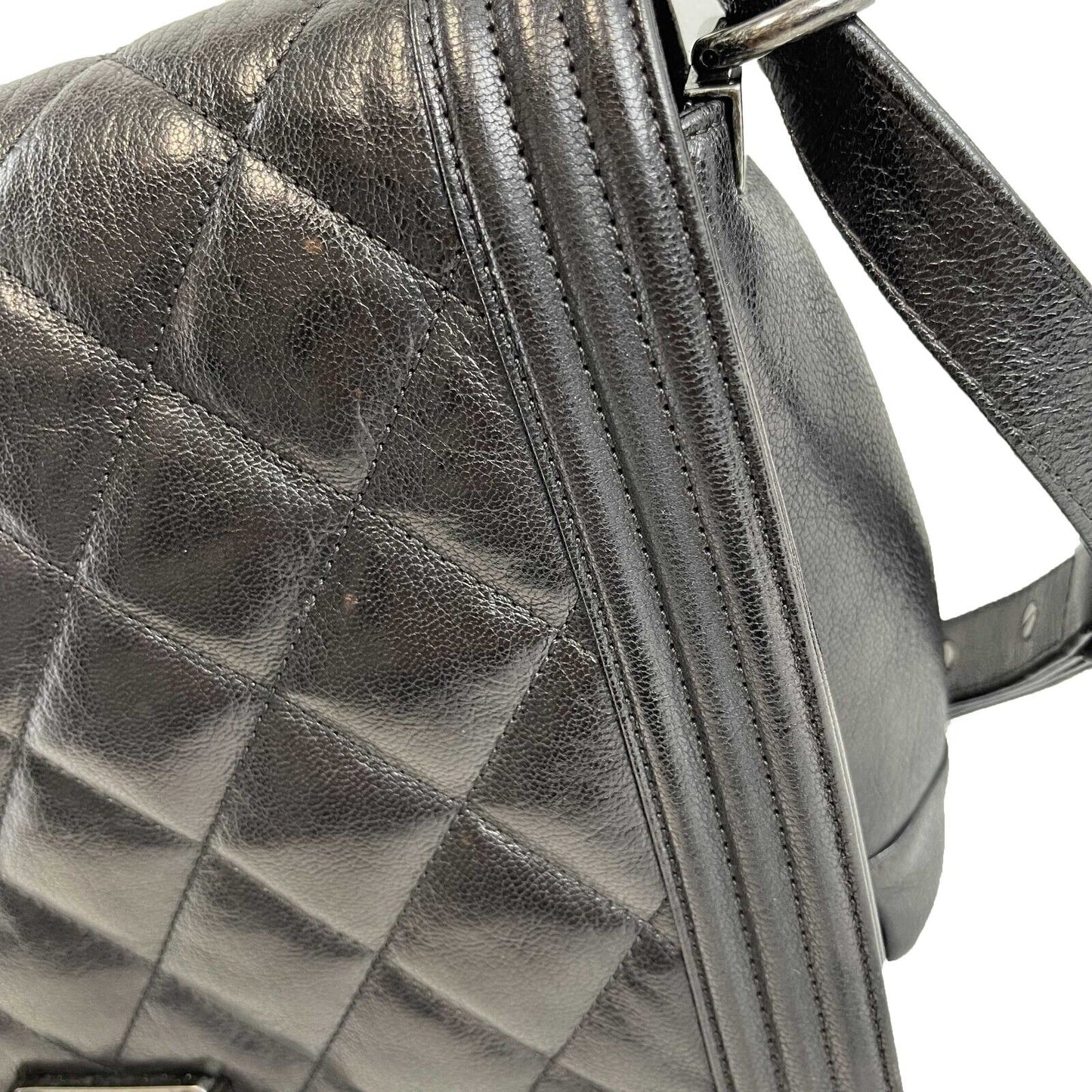 Chanel Double Stitch Boy Flap Medium Quilted Calfskin Black Handbag