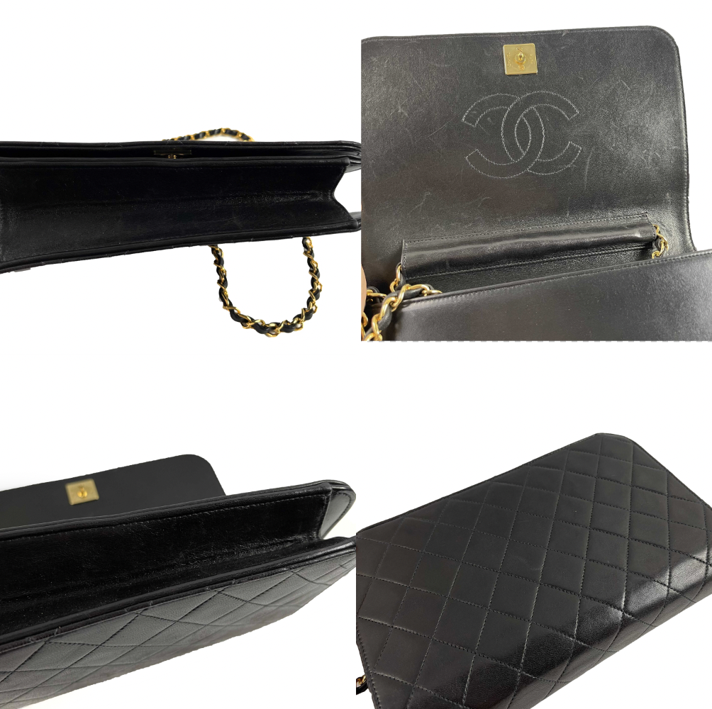 Chanel Vintage Black Quilted Lambskin Small Classic Full Flap Crossbody Bag