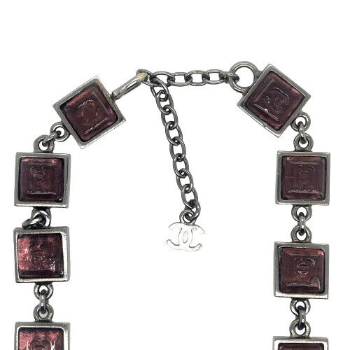 CHANEL Excellent Gripoix Square Chocker Purple, Gun Metal-Toned Hardware -