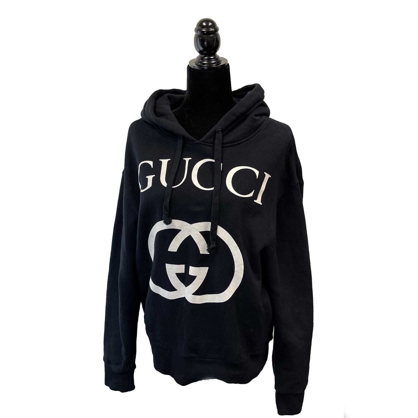 GUCCI - Hooded Interlocking GG - Black / White Hoodie - Size S