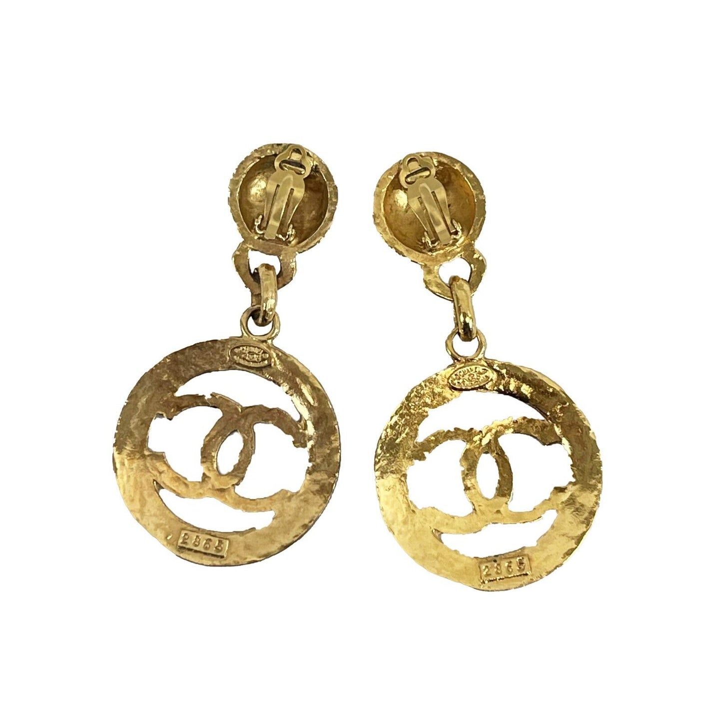 CHANEL - Vintage Earrings Coco Logo CC Circle Swing Gold Plated Clip On