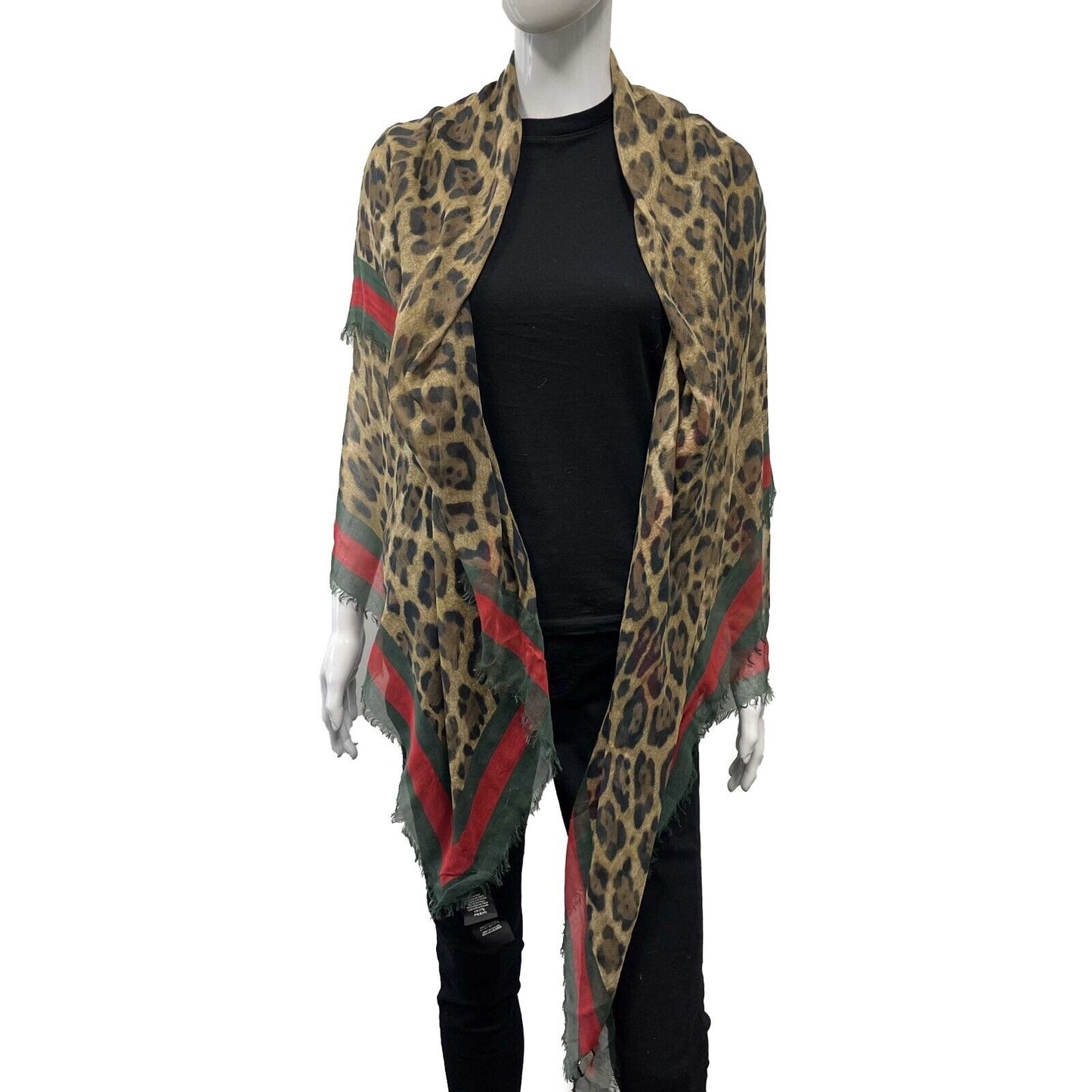 Gucci - Leopard Print Scarf - Frayed Edged - Brown, Black, Red, Green - OS