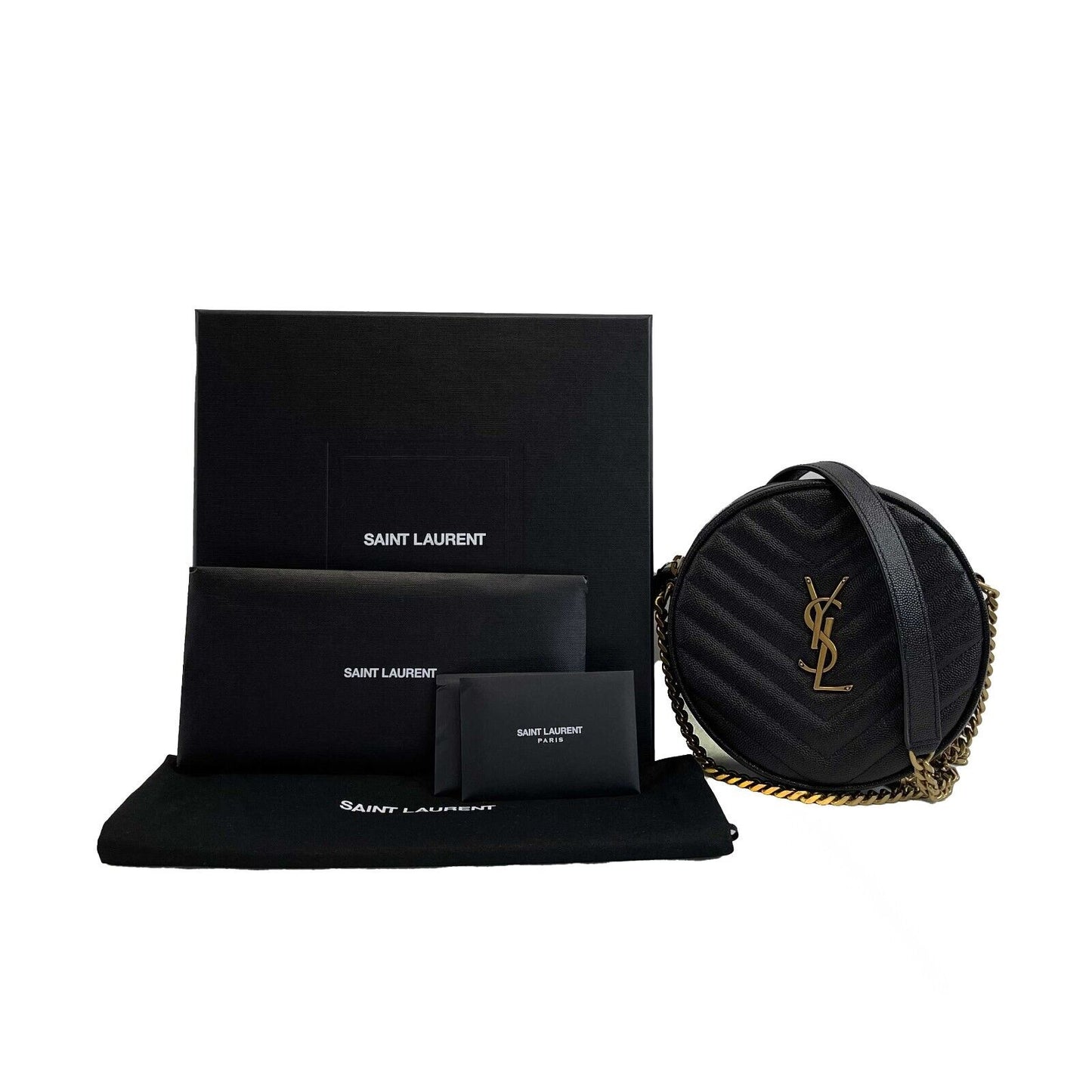 Saint Laurent Vinyle YSL Round Quilted Grain de Poudre