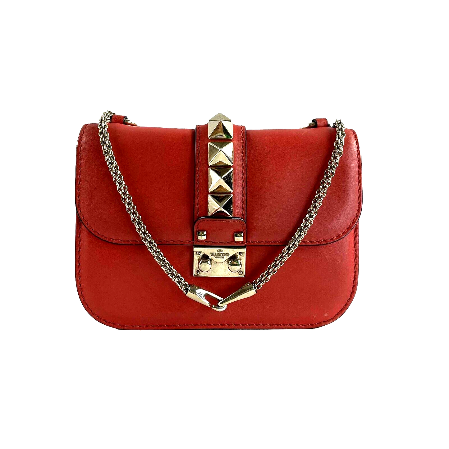 Valentino - Vitello Glam Lock Rockstud Flap - Red Leather Crossbody