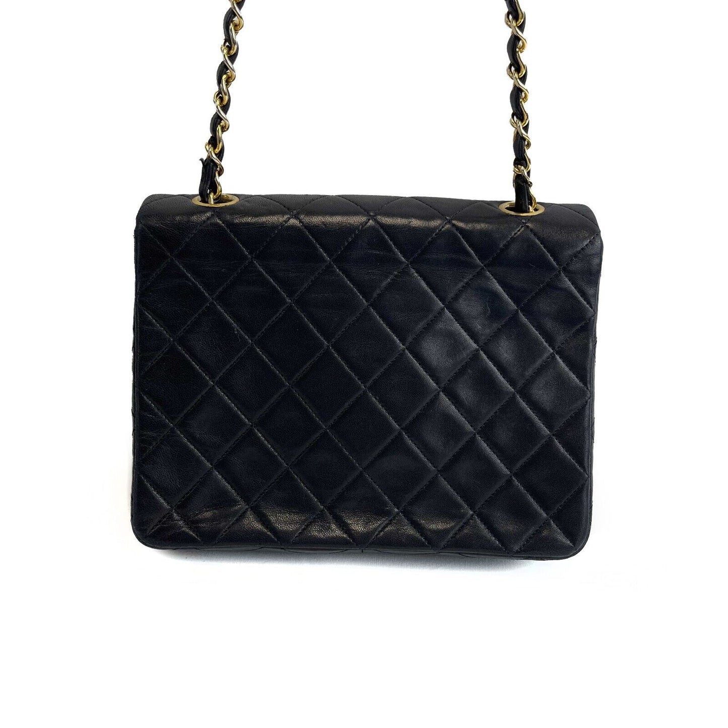 CHANEL - Vintage CC Mini Matrasse Chain Black Lambskin Leather Crossbody