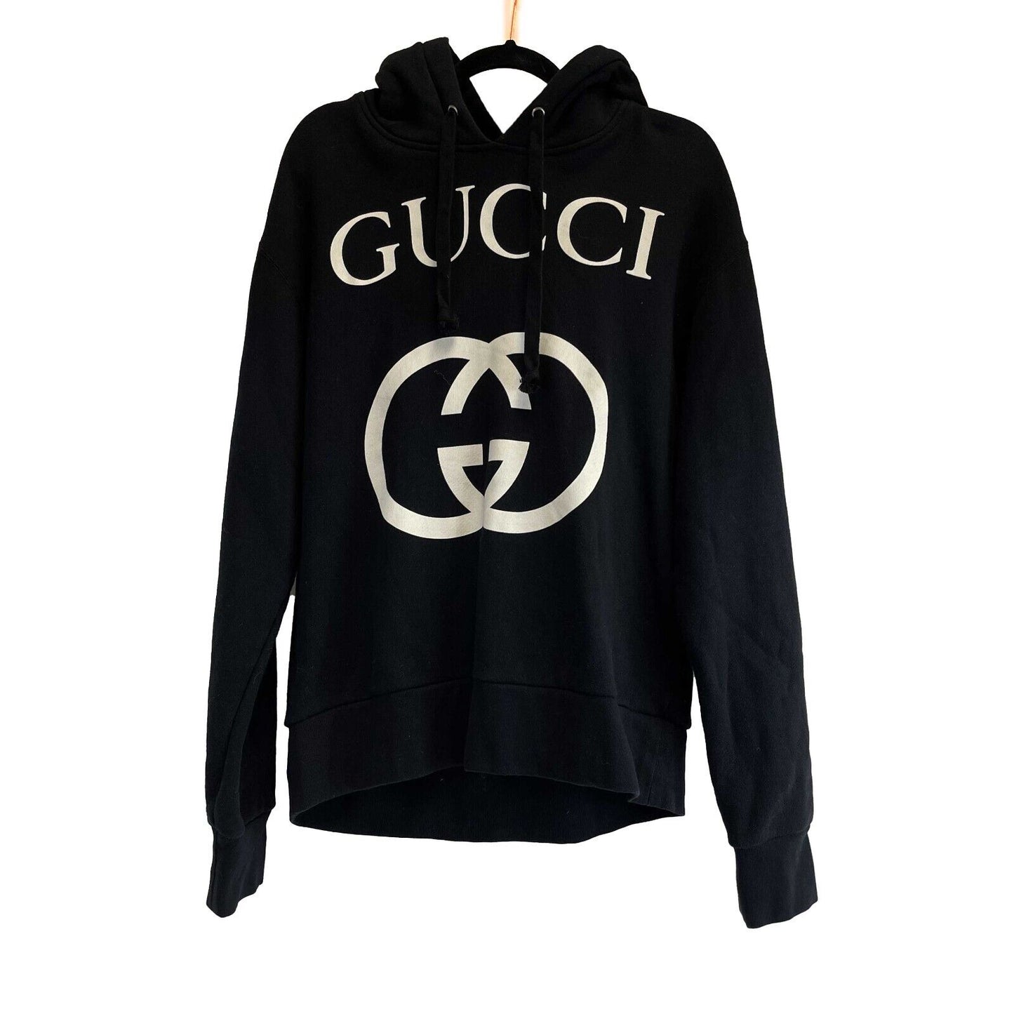 GUCCI - Hooded Interlocking GG - Black / White Hoodie - Size S