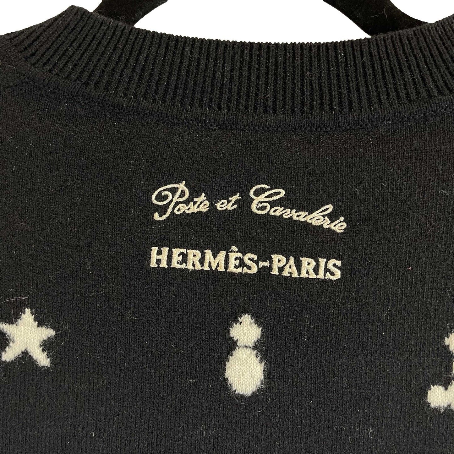 Hermes Rare Black White Embroidered Postes et Cavalerie Sweater Black 36 US 4