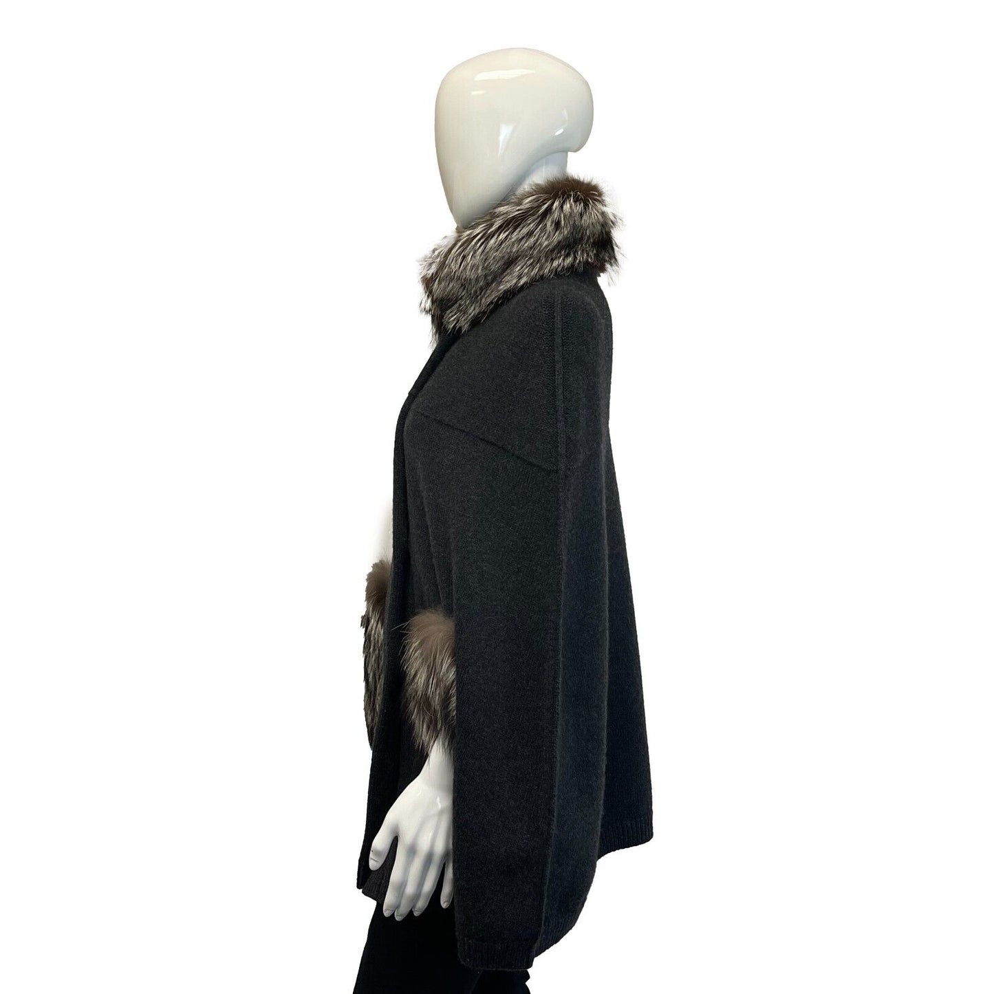 Louis Vuitton Pristine Poncho Cape with Fox Fur Collar Small Dark Gray